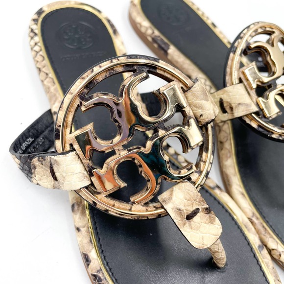 SOLD-Tory Burch Metal Miller Snake Print Sandals - Picture 2 of 8